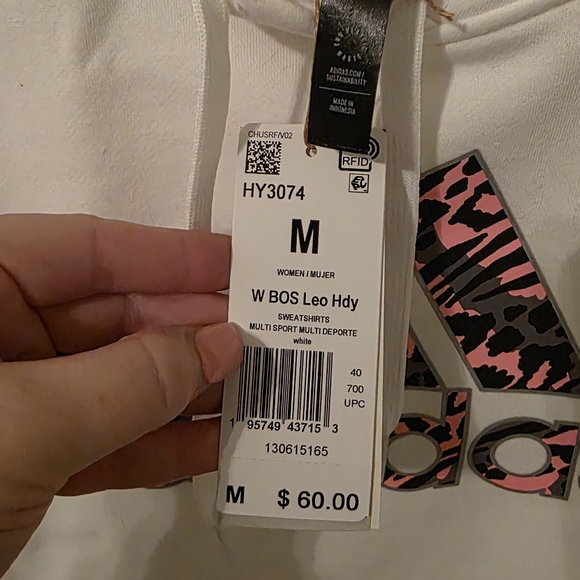 Adidas New White Hoodie Size M Youth 12-14 - Picture 4 of 10